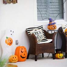 4 pièces Taie d'oreiller d'Halloween Trick-Or-Treating, sans sucre, taie d'oreiller, Joyeux Halloween, lin canapé, lit, housse de coussin à lancer, décoré d'un côté, sans oreiller - orange noir - Voir 3