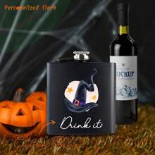 1 chiếc bình đựng rượu cá nhân 6oz, 8oz, 10oz thép không gỉ hình vuông màu đen dành cho nam giới quà tặng phù rể quà tặng cho anh trai bạn trai ngày lễ Halloween - Thiết kế 6 - Xem 1