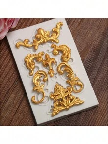 巴洛克卷轴浮雕硅胶软糖模具 - 欧式边框蕾丝蛋糕装饰，DIY 糖果和巧克力硅胶模具，粘土制作和烘焙工具，柔韧耐用的材料 - 彩色 - 查看 3