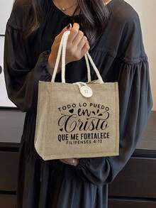 Sacola de Lona com Estampa de Letras de Lista de Tarefas Simples, Sacola de Compras com Alça Dupla Decorada com Botão, Bolsa de Lanche, Melhor Presente para Expressar Fé, Perfeito para Viagem e Férias, Reutilizável, Adequada para Casamento, Aniversário, Praia, Festival, Perfeito para Formandos, Adolescentes, Calouras, Veteranos, Adolescentes, Faculdade e Ensino Médio, Ao Ar Livre, Volta às Aulas, Presente para Amigos e Melhores Amigos, Presente para Professores, Escolha Perfeita para Férias e Festival - Caqui - Visão 7