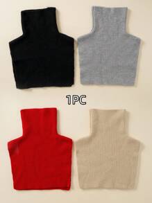 1pc Kids Solid Color Or Striped Knitted Neck Warmer Scarf, Suitable For Everyday Wear