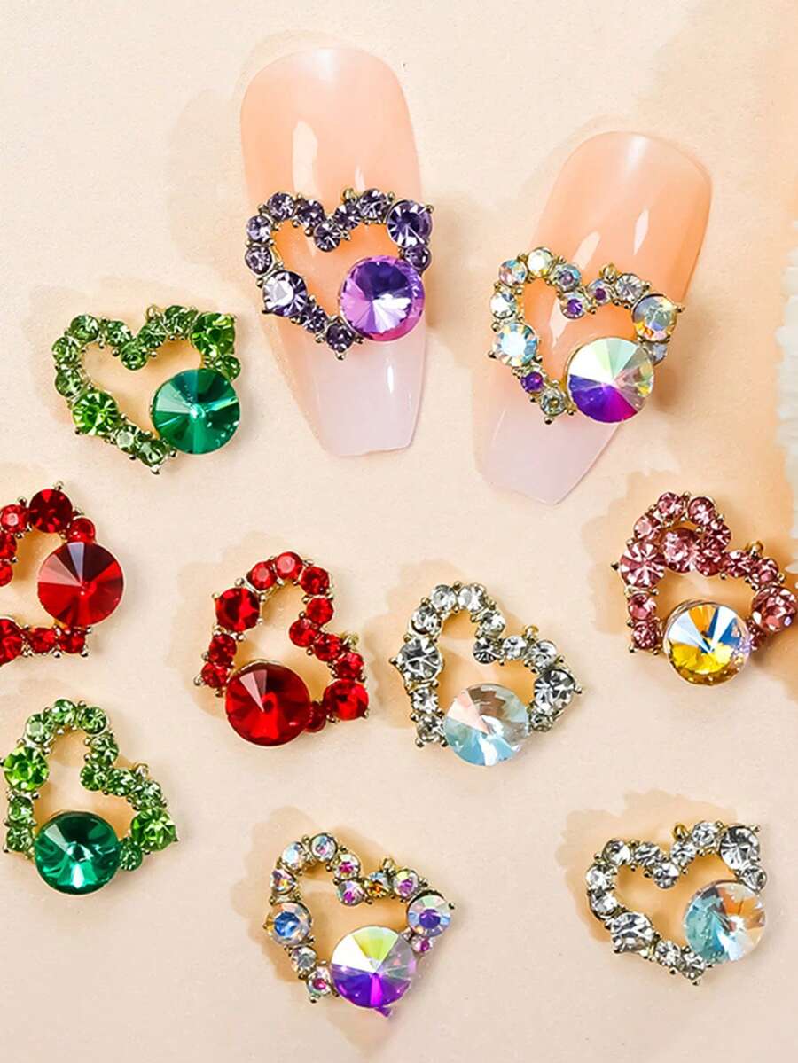 10/35 chiếc mặt dây chuyền trái tim Valentine đính đá trang trí móng tay, mặt dây chuyền trái tim nhiều màu sắc đính đá trang trí móng tay, pha lê và đá quý 3D sáng bóng cho móng tay Blingers - Nhiều màu - Xem 1