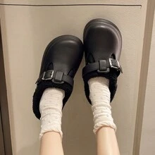 Women's Slippers With Faux Fur Lining, Warm & Anti-Slip, Closed Toe Simple Solid Color Slip-On, Suitable For Autumn/Winter