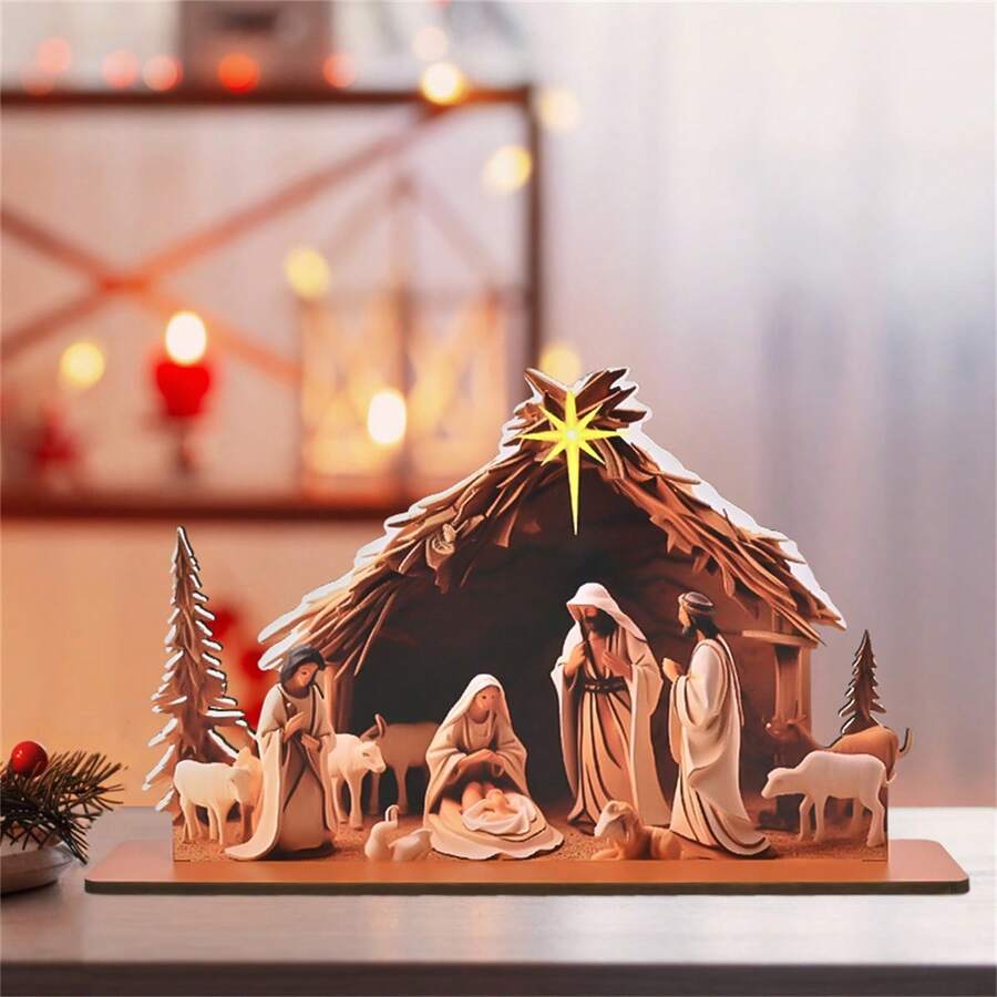 1PC Nativity Scene Wooden Standing Plaque Christian Home Decorations