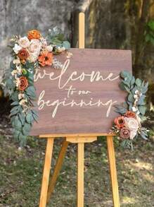 2pcs Luxury Artificial Rose Wreath Decor Set, Suitable For Wedding Arch Decoration, Holiday Party, Indoor & Outdoor Decor, Room Decoration, Sign & Banner Floral Decor - Multicolor - View 6