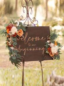2pcs Luxury Artificial Rose Wreath Decor Set, Suitable For Wedding Arch Decoration, Holiday Party, Indoor & Outdoor Decor, Room Decoration, Sign & Banner Floral Decor - Multicolor - View 5