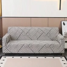 1pc Striped Elastic Sofa Cover, Modern Style Polyester Fiber Minimalist Sofa Protector, Home Decor, 4 Seasons Use - Grey - View 7