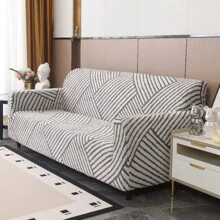 1pc Striped Elastic Sofa Cover, Modern Style Polyester Fiber Minimalist Sofa Protector, Home Decor, 4 Seasons Use - Grey - View 9