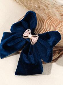 1 pieza Clips para el cabello con lazo de terciopelo para niñas pequeñas, pasadores de cabello de otoño e invierno, accesorios para el cabello con mini lazo exquisito, decoración con perlas falsas y rhinestones, clip de cocodrilo, accesorios para el cabello de niños y adolescentes, adecuado para la vida diaria y fiestas (verde oscuro, azul marino)