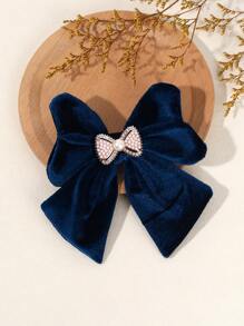 1 pieza Clips para el cabello con lazo de terciopelo para niñas pequeñas, pasadores de cabello de otoño e invierno, accesorios para el cabello con mini lazo exquisito, decoración con perlas falsas y rhinestones, clip de cocodrilo, accesorios para el cabello de niños y adolescentes, adecuado para la vida diaria y fiestas (verde oscuro, azul marino)