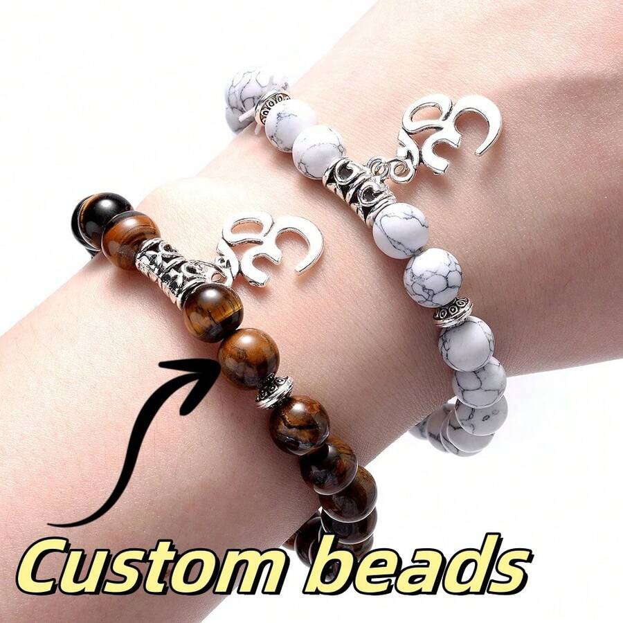 Vòng tay Yoga biểu tượng bùa hộ mệnh cổ điển thời trang đính hạt tùy chỉnh cho phụ nữ Vòng tay hạt mắt hổ tổng hợp Trang sức co giãn thời trang - Nhiều màu - Xem 1