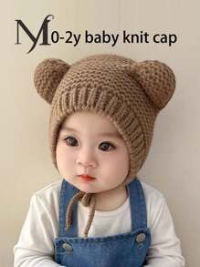 1 chiếc mũ trẻ em, mũ len che tai phong cách Hàn Quốc dễ thương cho bé trai và bé gái, 5-24 tháng, chu vi vòng đầu: 42-48cm, thích hợp cho mùa thu và đông - màu nâu - Xem 1