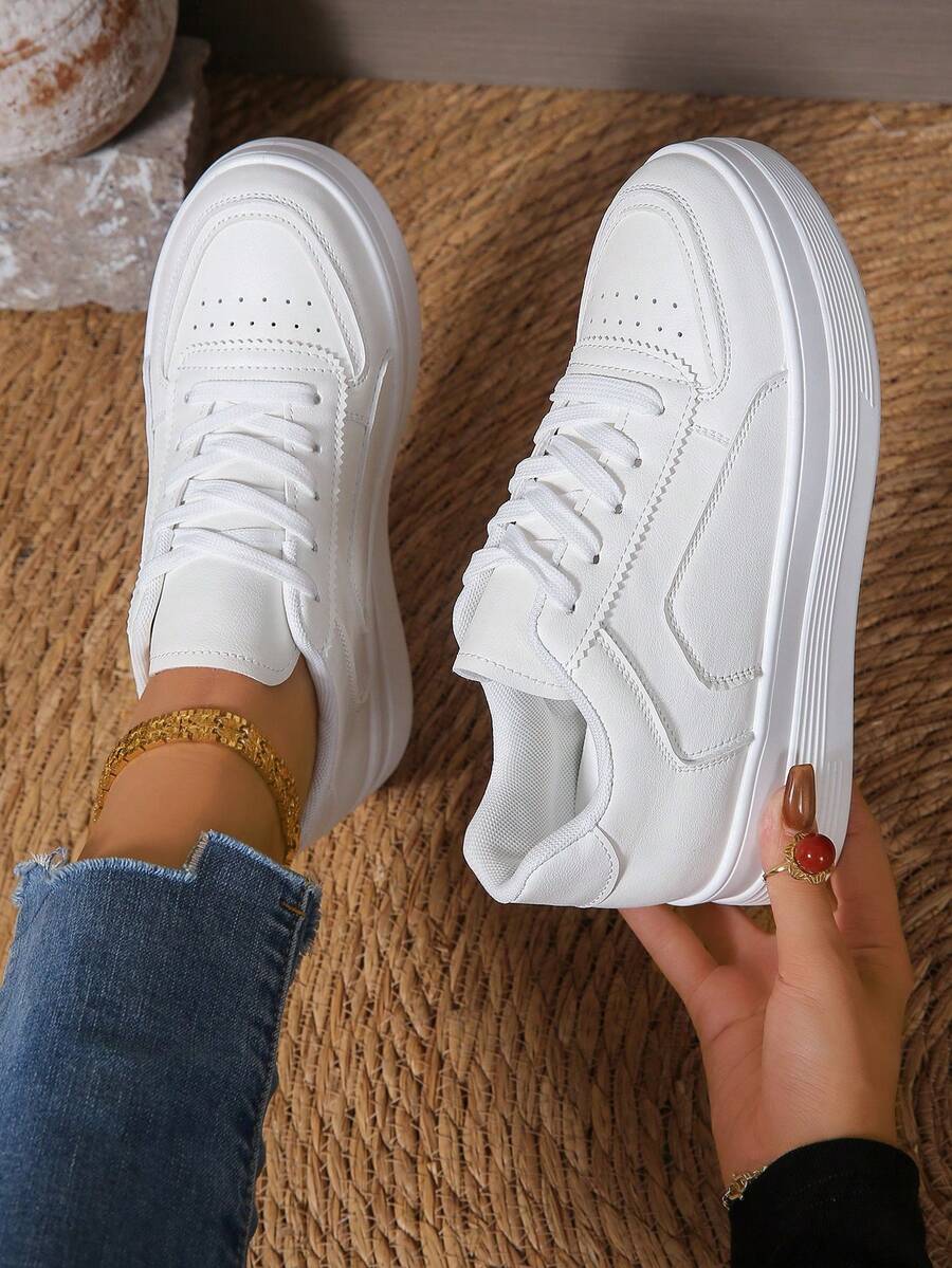2024 Trendy White Sneakers For Women, Thick Sole Casual Sports Shoes