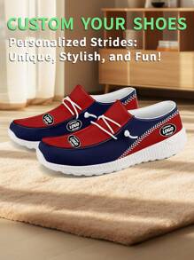 1 Pair New England Baseball Name Custom Loafer Shoes, Personalized Name Loafer Shoes, Custom Name Thick Sole Loafers Of E-TPU, Personalized Loafer Shoes, Name Loafers - White - View 3