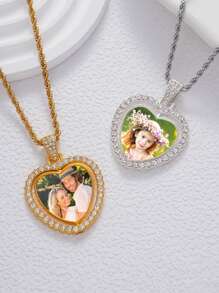 Customized Couple's Double-Sided Rotating Heart Pendant Necklace, Classic And Versatile Design Valentines - Multicolor - View 3