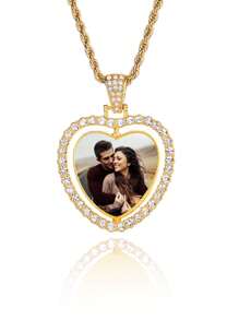 Customized Couple's Double-Sided Rotating Heart Pendant Necklace, Classic And Versatile Design Valentines - Multicolor - View 8