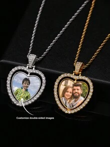 Customized Couple's Double-Sided Rotating Heart Pendant Necklace, Classic And Versatile Design Valentines - Multicolor - View 2