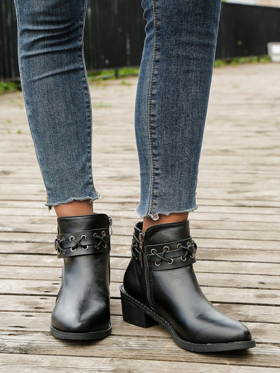 New 2024 Chunky Heel Metal Buckle MidCalf Boots For Women, Casual