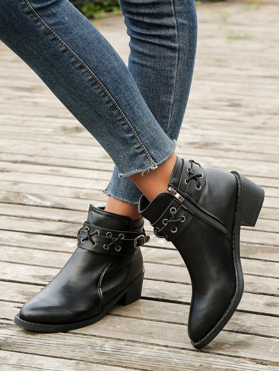 New 2024 Chunky Heel Metal Buckle MidCalf Boots For Women, Casual