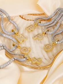 1 pezzo Collana con ciondolo a forma di lettera in rame e zirconia cubica, di stile hip hop, unisex