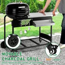 110*45*110cm Portable Charcoal Grill With Wheels And Sidetable, Large BBQ Smoker With Adjustable Vents On Lid For Outdoor Party Camping Picnic - Black - View 7