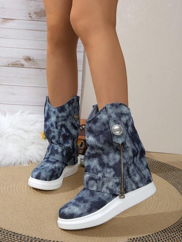 Women's Western Cowboy Short Boots, Slim Fit Fashion Runway Style Faux Layered Biker Boots, Comfortable Loose Fit Punk Style Boots, British Retro