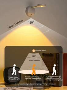 1 件可充电 1200mAh 电池无线传感器壁灯，有黑色和白色可选，常规和遥控选项，充电壁灯，无需接线或钻孔，家居装饰走廊门廊入口传感器灯无需钻孔