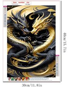 1 conjunto de kit de arte faça você mesmo em mosaico de dragão duplo dourado, kit de pintura de diamante para decoração de parede para casa, conjunto grande de pintura de diamante acrílico como presente - Multicolorido - Ver 3