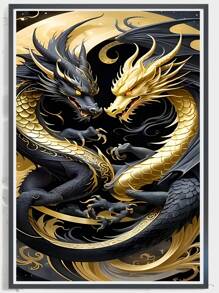 1 conjunto de kit de arte faça você mesmo em mosaico de dragão duplo dourado, kit de pintura de diamante para decoração de parede para casa, conjunto grande de pintura de diamante acrílico como presente - Multicolorido - Ver 2