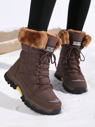 New Thick Thermal Lined High-Top Anti-Slip Winter Tall Boots For Women, Plus Size, Warm, Fashion Waterproof Snow Boots For Outdoor Hiking