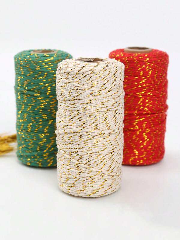 1 Roll, 328ft/100m Christmas Poly Twine String - Two-Color Golden Metallic Gift Wrap Ribbon, 2mm Thick Diy Craft Rope String For Birthday Wedding Holiday Party Gift Wrapping & Decorations Valentine's Day