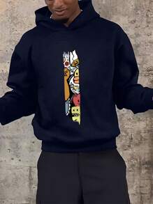 Men's Casual Cartoon Print Hoodie Sweatshirt, Autumn