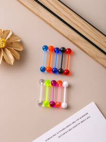 10 chiếc khuyên lưỡi tạ Acrylic mềm màu cầu vồng, không gây dị ứng, màu kẹo thời trang phong cách Âu Mỹ dành cho phụ nữ, có thể đeo hàng ngày - 10 màu - Xem 3