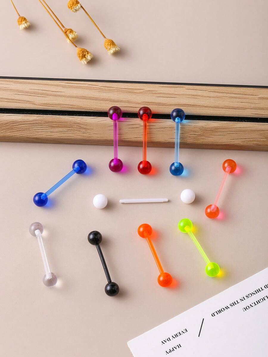 10 chiếc khuyên lưỡi tạ Acrylic mềm màu cầu vồng, không gây dị ứng, màu kẹo thời trang phong cách Âu Mỹ dành cho phụ nữ, có thể đeo hàng ngày - 10 màu - Xem 1