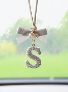 1pc White Ceramic Bow-Knot & Letter Shaped Car Hanging Decor