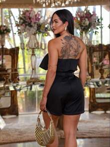 Premium Tailored Jumpsuit With Fringe And Elegant Belt Spring/Summer Fashion - Hitam - View 4