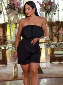 Premium Tailored Jumpsuit With Fringe And Elegant Belt Spring/Summer Fashion - Hitam - View 2