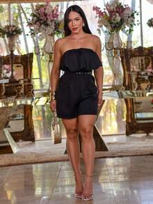 Premium Tailored Jumpsuit With Fringe And Elegant Belt Spring/Summer Fashion - Hitam - View 3
