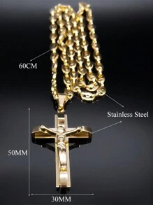 Collana con ciondolo a croce di Gesù, in acciaio inossidabile, oro e argento, stile cristiano, a forma di grani di caffè, accessori moda, regalo per coppie