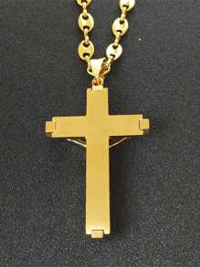 Collana con ciondolo a croce di Gesù, in acciaio inossidabile, oro e argento, stile cristiano, a forma di grani di caffè, accessori moda, regalo per coppie