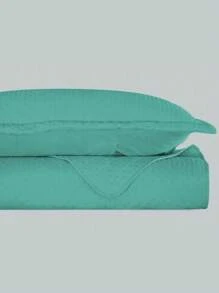 3-Piece Bedspread Quilt Kit Complete Box Bed Ultrasonic Butterfly Quilted - 薄荷藍 - 查看 4