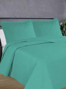 3-Piece Bedspread Quilt Kit Complete Box Bed Ultrasonic Butterfly Quilted - 薄荷藍 - 查看 1