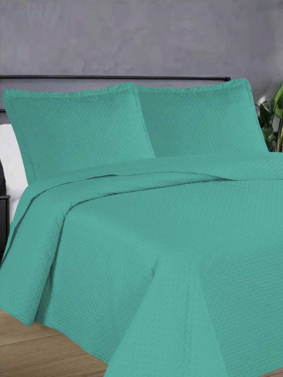 3-Piece Bedspread Quilt Kit Complete Box Bed Ultrasonic Butterfly Quilted - 薄荷藍 - 查看 1