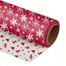 17"X600" Roll Of Reindeer & Snowflake Reversible Gift Wrapping Paper With Stickers, Suitable For Teens & Family Gifts, Christmas