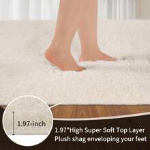 Treeboy Fluffy Area Rug Thick & Shaggy Carpet For Living Room & Bedroom Floor, Home Decor Anti-Slip Soft Carpet Floor Mat - Creamy White - View 3