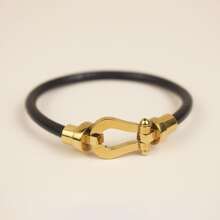 BLKSMTH Women's Fashionable Minimalist Gold-Plated Horseshoe Buckle Leather Style Bracelet
