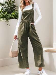 Spodnie ogrodniczki z plisami i kieszeniami z prostymi nogawkami, z materiału Corduroy