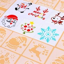 25 Khuôn nhựa vẽ Giáng sinh, Mẫu vẽ bằng nhựa tuần lộc ông già Noel, nghệ thuật thủ công DIY, Mẫu khuôn vẽ có thể tái sử dụng để trang trí cửa sổ, tranh vẽ trên tường gỗ - trắng - Xem 10