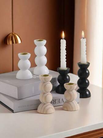 1 对简约木质球形螺旋烛台，适用于家居装饰、情人节、婚礼、生日庆祝、派对以及酒店/接待台浪漫氛围装饰、房间装饰、礼物