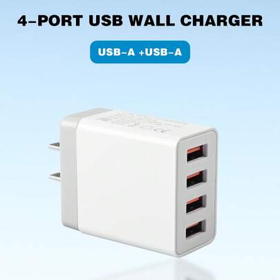 4 端口美国插头 USB 充电器，UL 认证 3.0 快速充电壁式适配器，3.1A 多 USB 电源，兼容 /Android 手机、相机、MP3 等